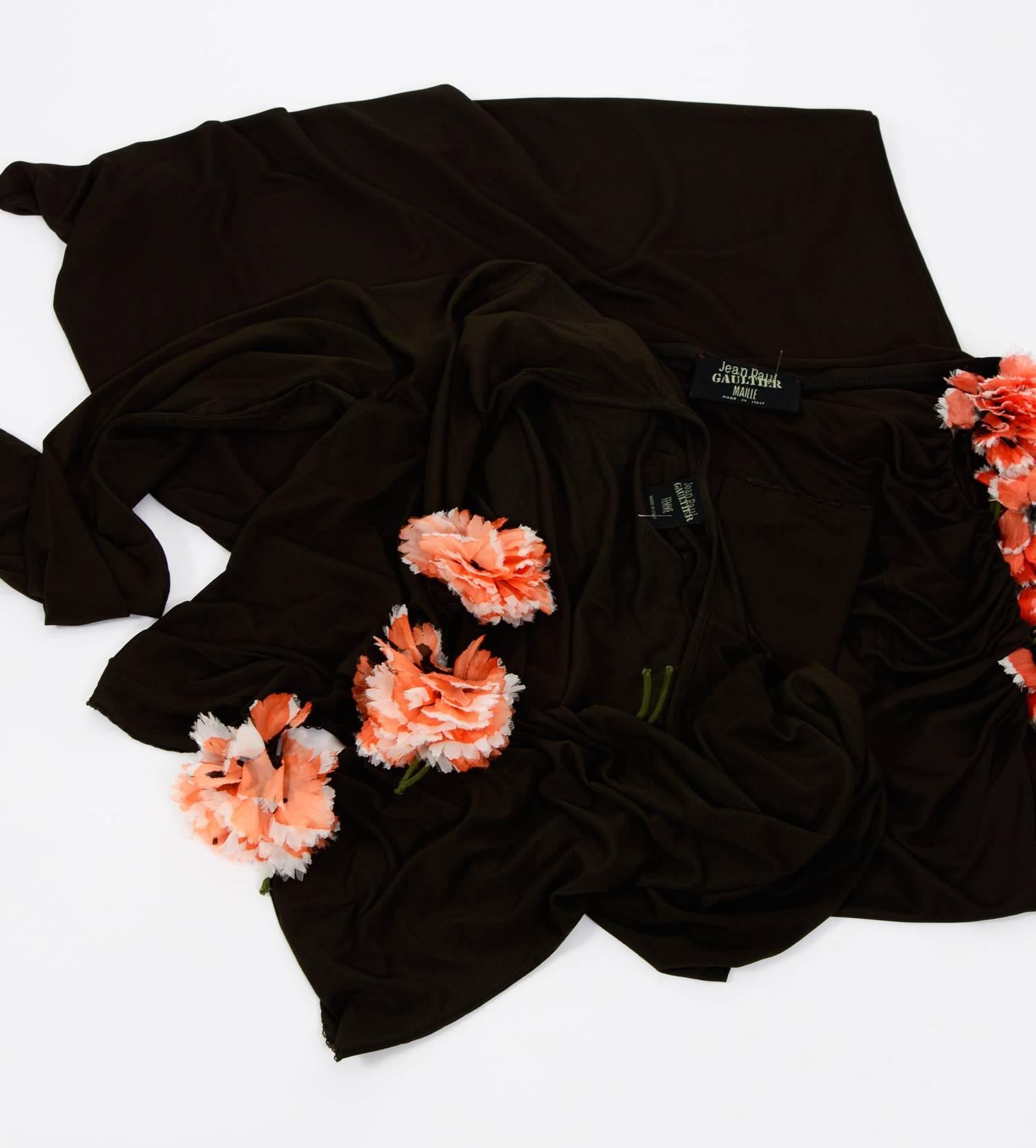 Jean paul Gaultier Vintage silk jersey brown top and skirt set, 1990s  1