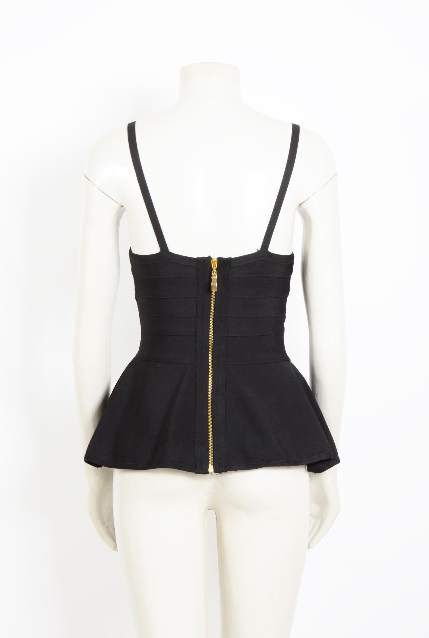 Herve Leger vintage 1990 peplum bandage top noir  Excellent état - En vente à Antwerp, BE