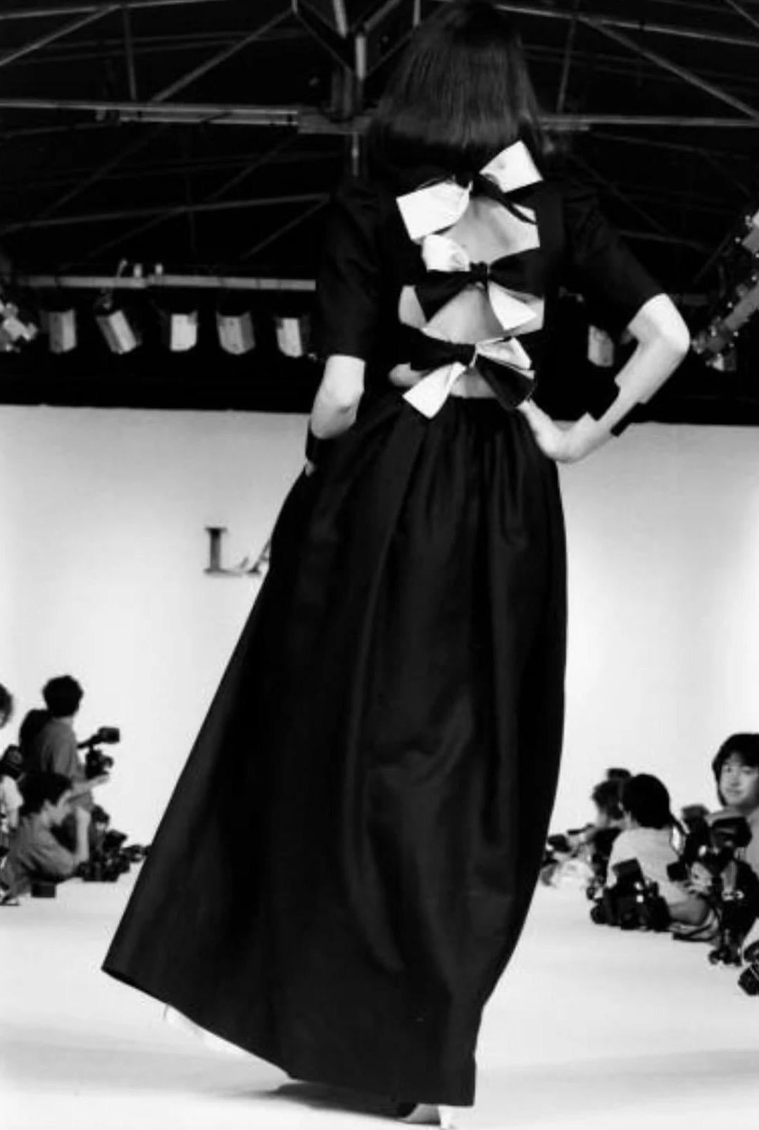 Lanvin vintage 1970s silk & linen backless attached bold ribbon ties/bows dress 10