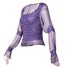 Loris Azzaro 1970's Purple Lurex Crochet Top with Metallic Chain 7