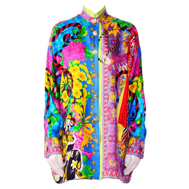 Vintage Gianni Versace Couture / Atelier Silk Print Oversized Blouse at ...