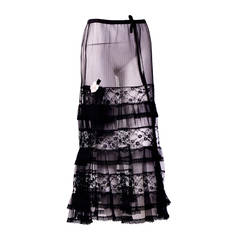 CHANEL 80's Retro Tulle/Lace Ruffle Skirt With Attached Signed Camellia Brooch