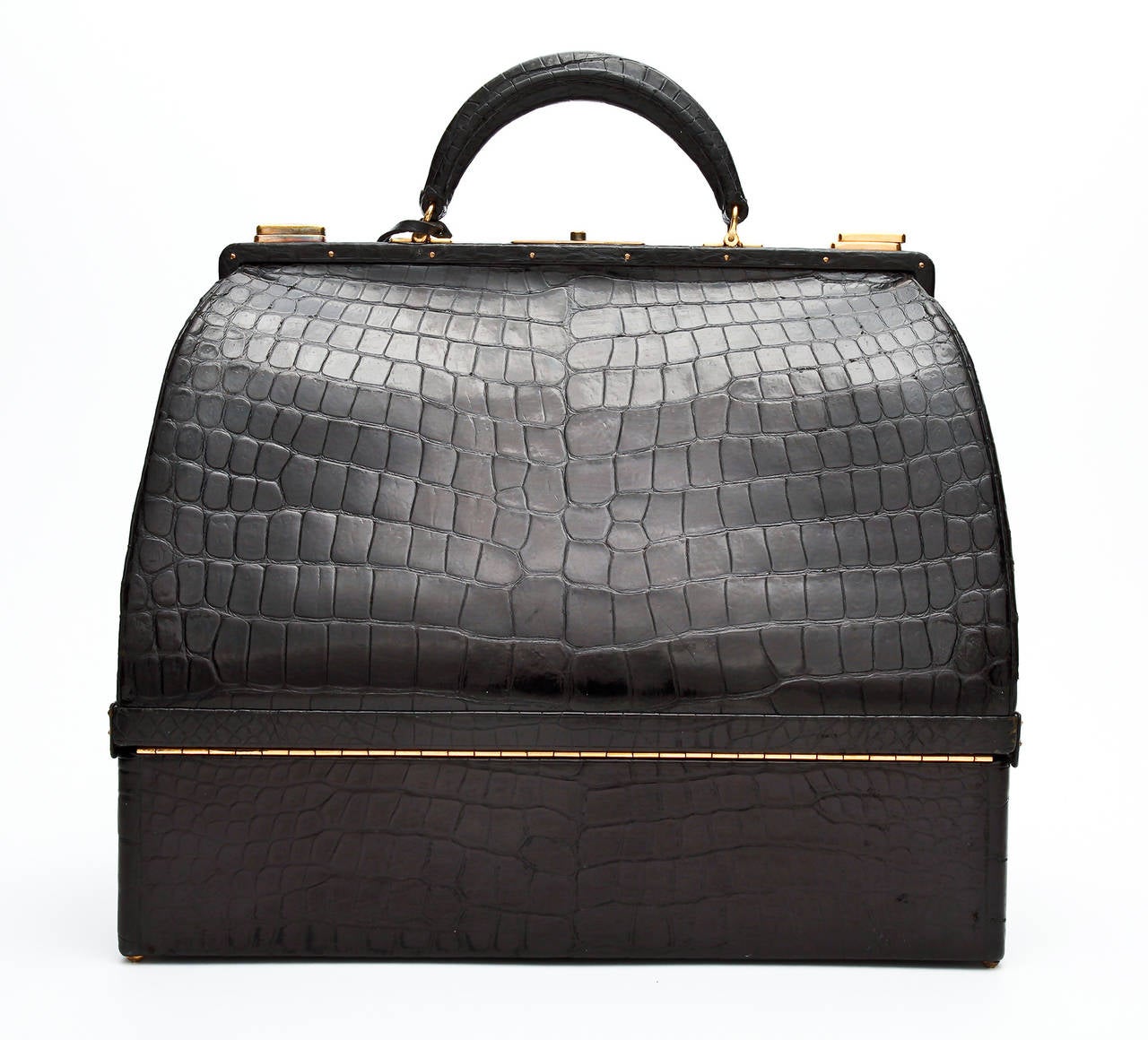 Women's Hermès Black Crocodile Mallette Handbag with Jewel Compartment