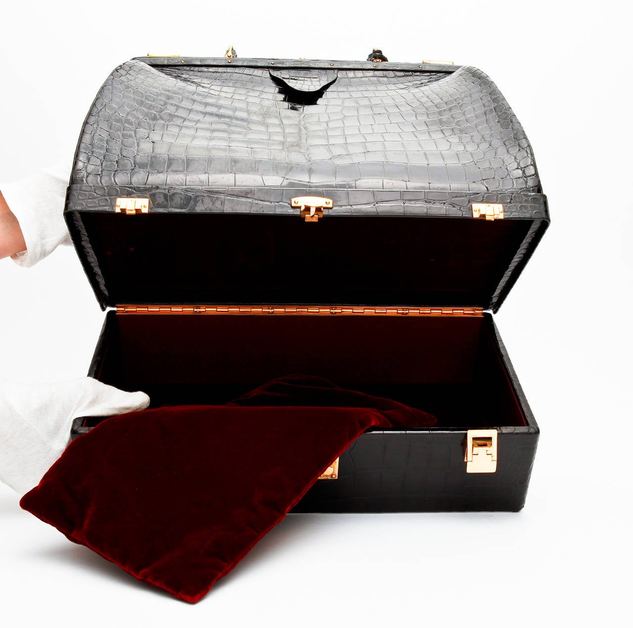 Hermès Black Crocodile Mallette Handbag with Jewel Compartment 3