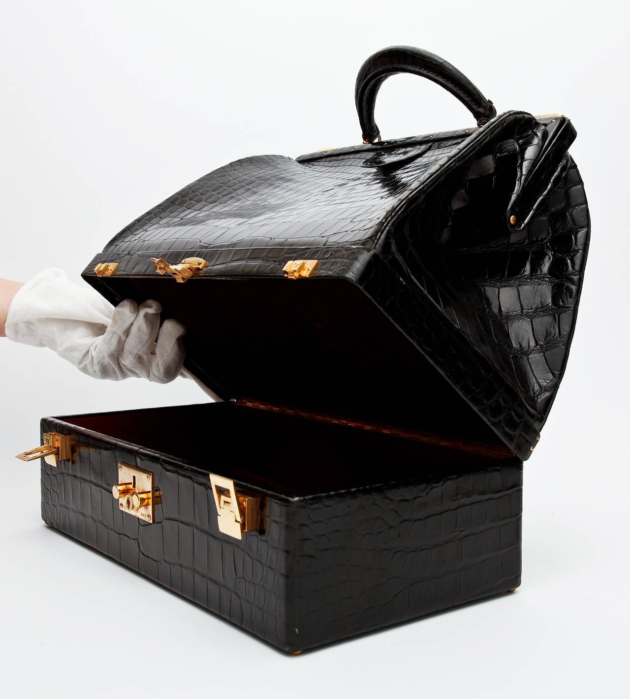 Hermès Black Crocodile Mallette Handbag with Jewel Compartment 4