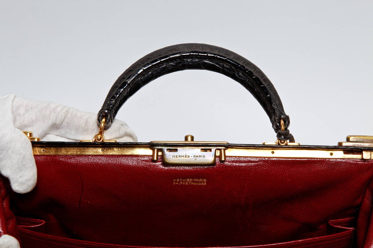 Hermès Black Crocodile Mallette Handbag with Jewel Compartment 2
