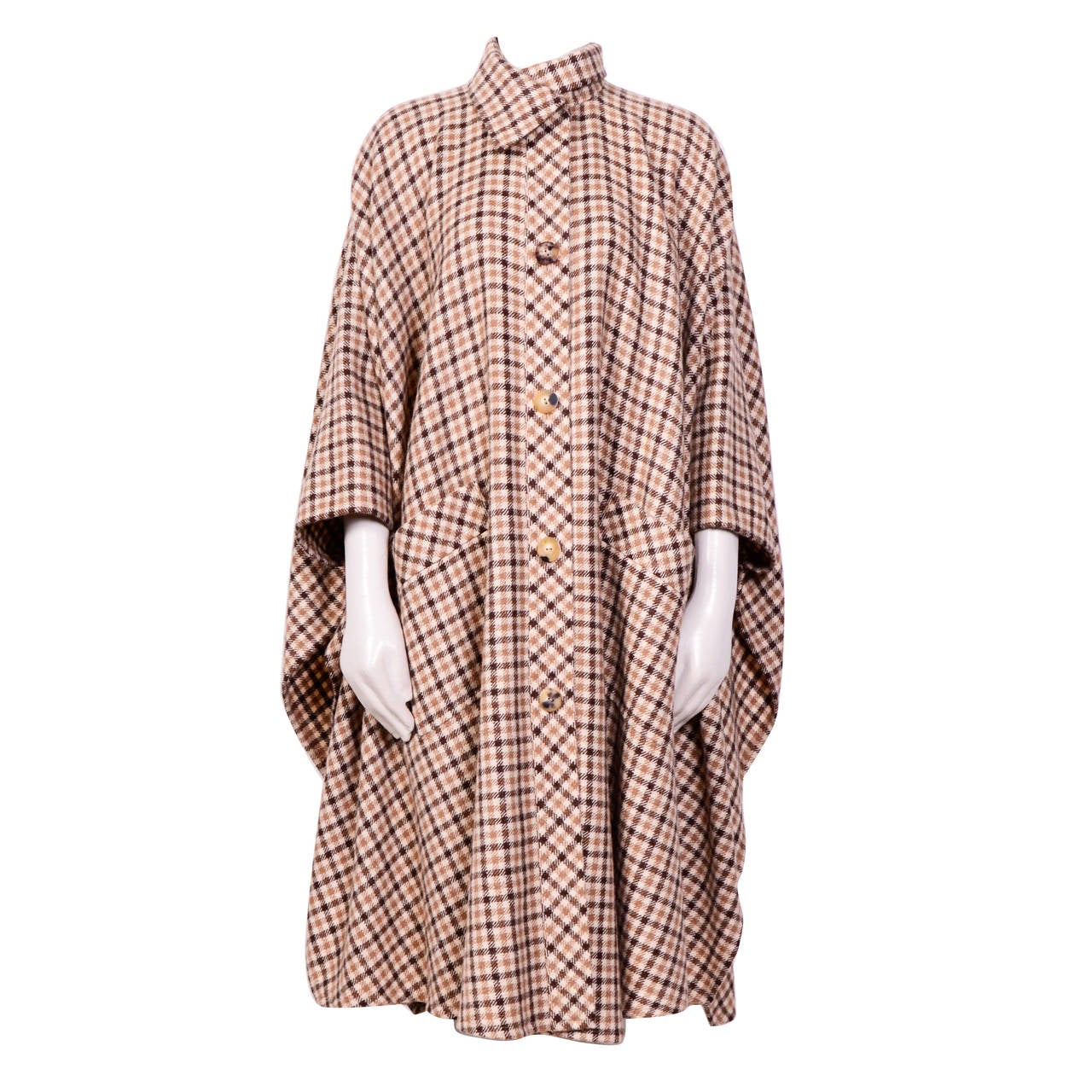 70's Valentino Wool Checkered Cape For Sale at 1stdibs
