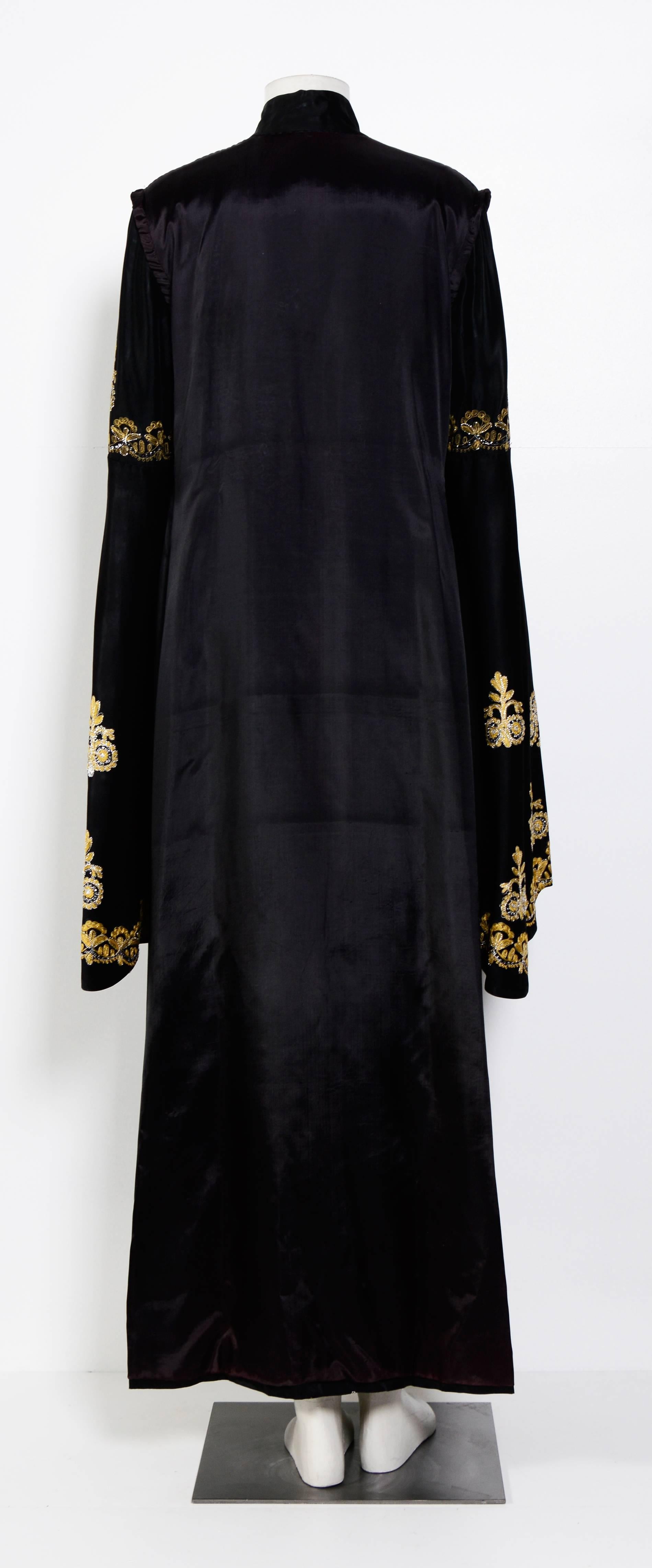 Vintage 60's Moroccan Gold Embroidered Black Silk Caftan 1