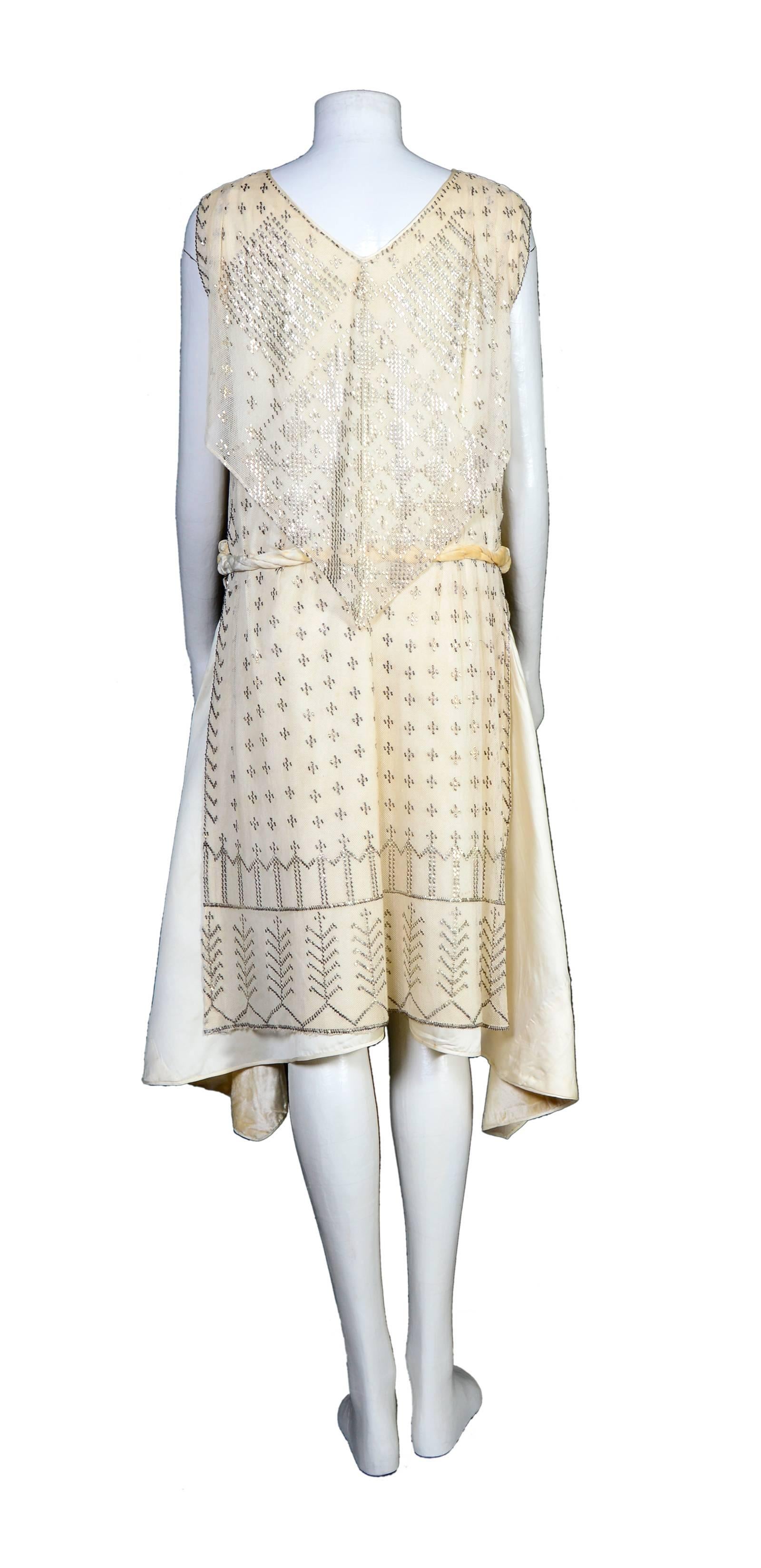 Beige Rare Vintage 1920's Art Deco Era Assuit Cream Dress 