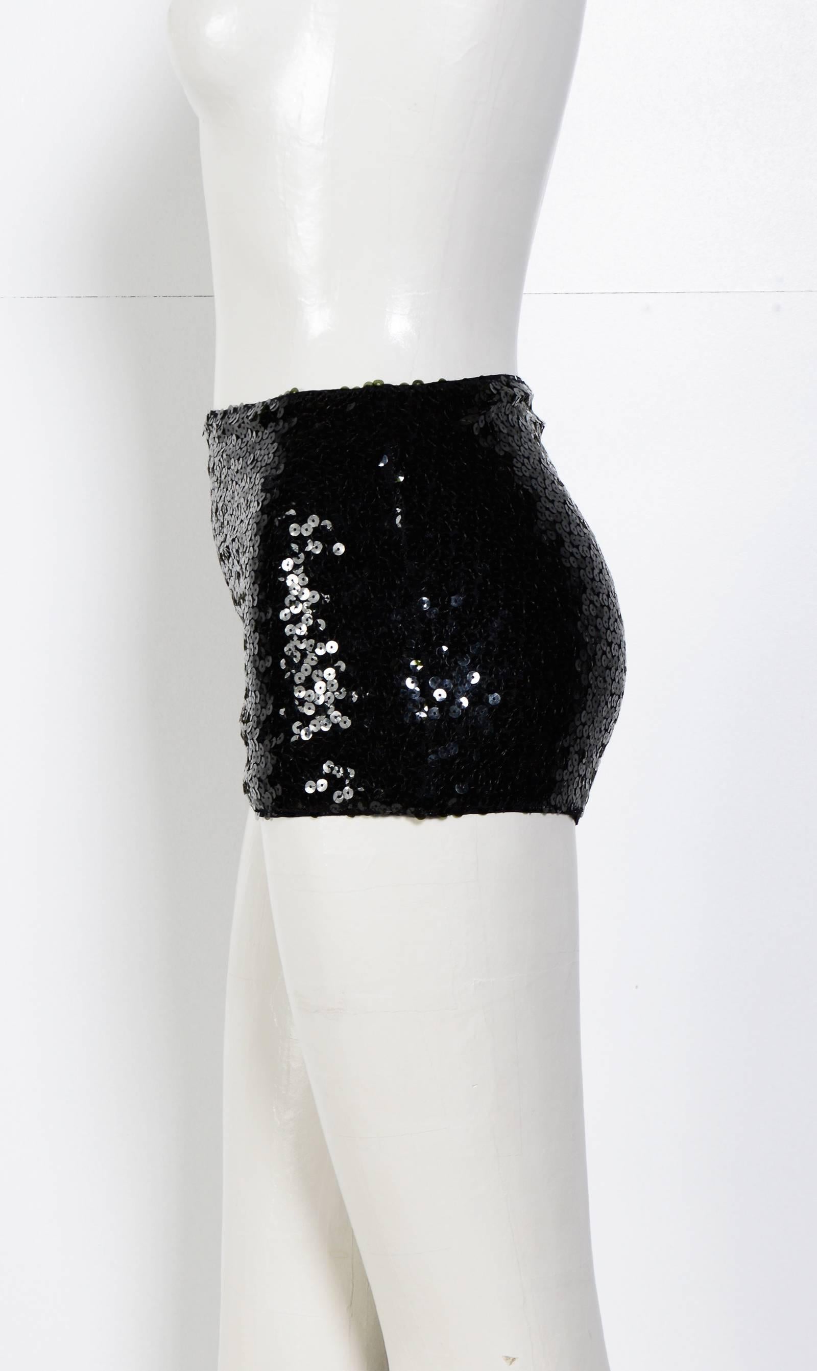 Chanel Spring 2007 RTW Sequined Black Shorts 
Spring - Summer 2007 runway. 
French Size 38
Waist taken flat in inches 13