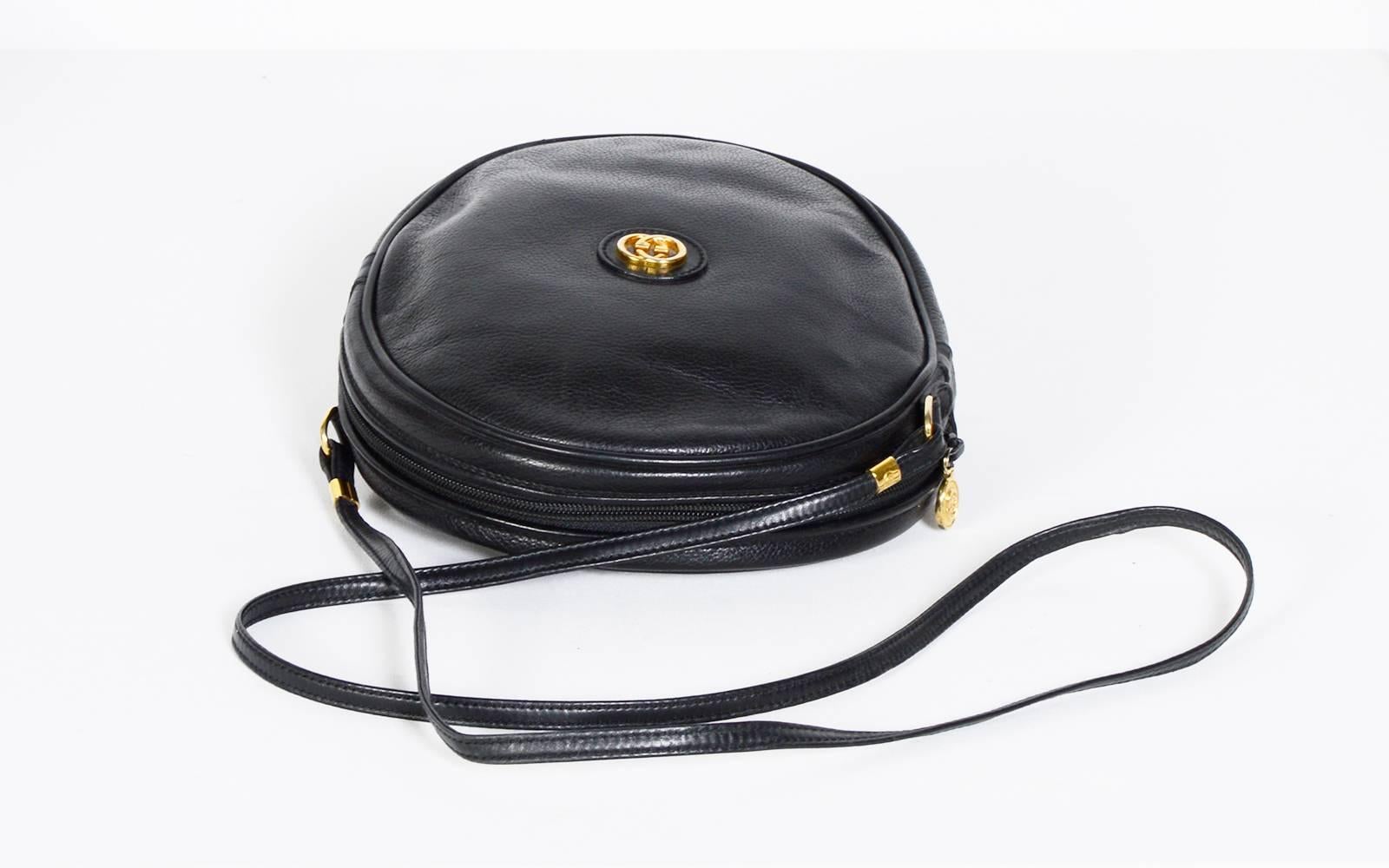 Women's or Men's Gucci 70's Vintage Black Leather Canteen Crossbody Bag