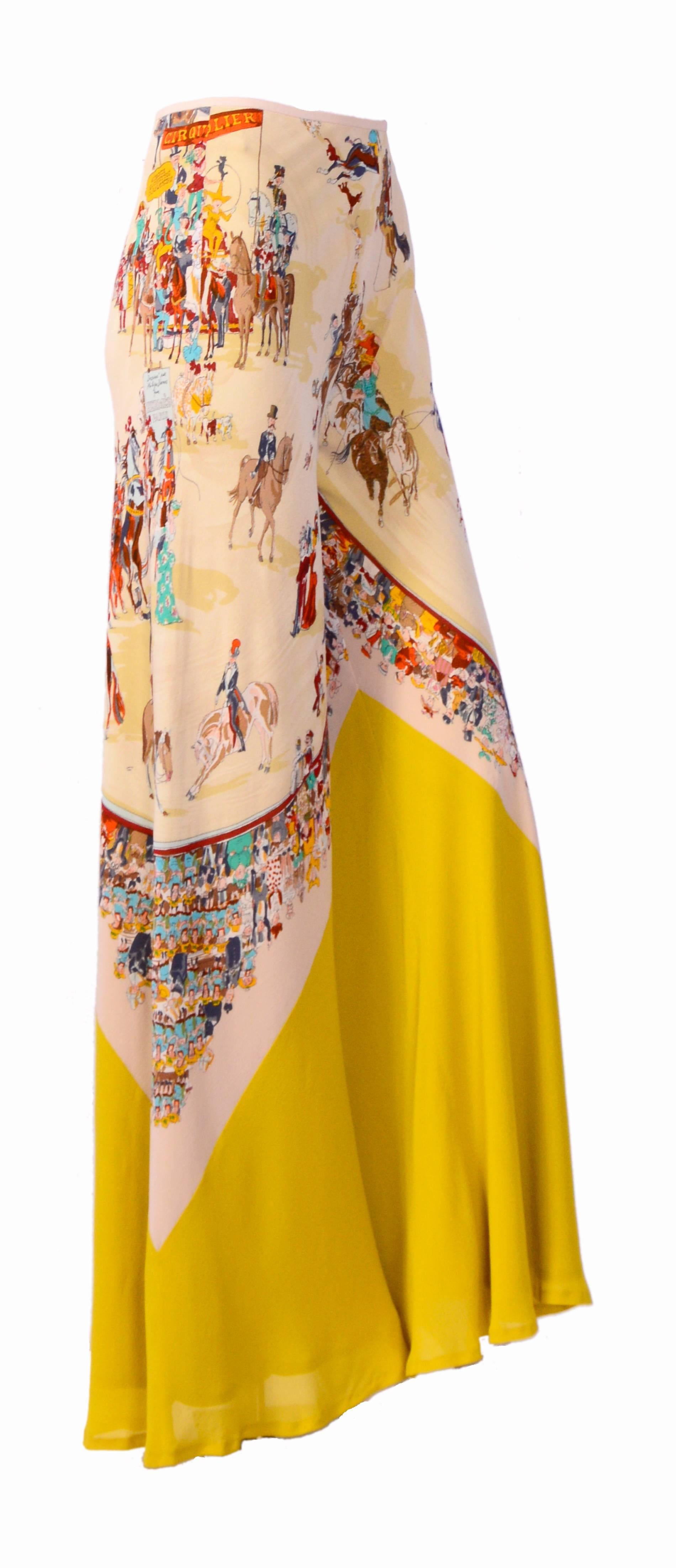 Vintage couture Hermes crepe printed silk wide leg trousers, 
