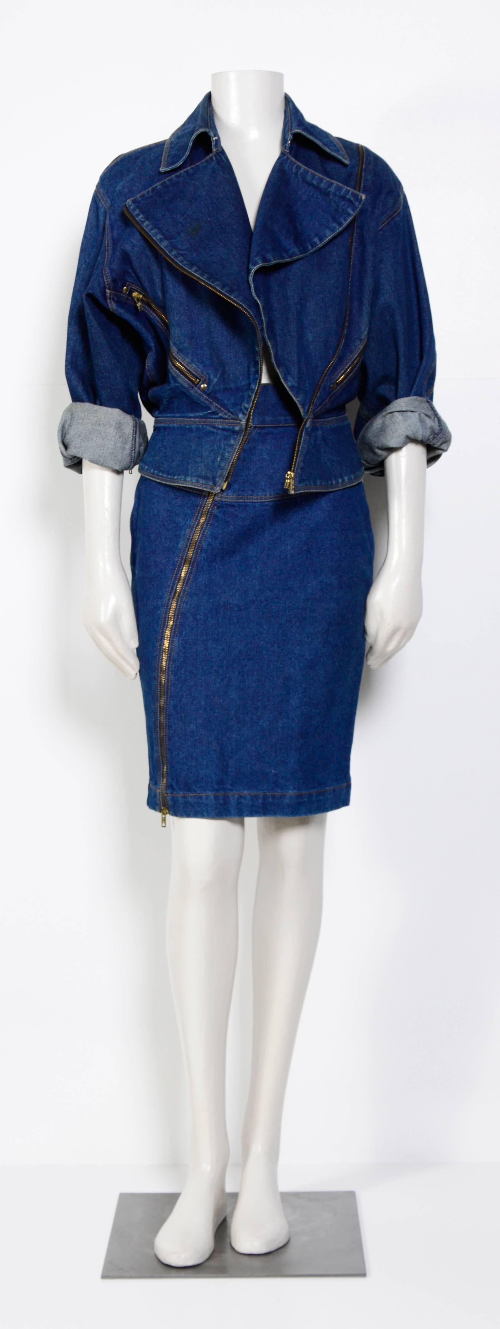Purple ALAIA Vintage 80's Collectable Jeans Jacket / Skirt