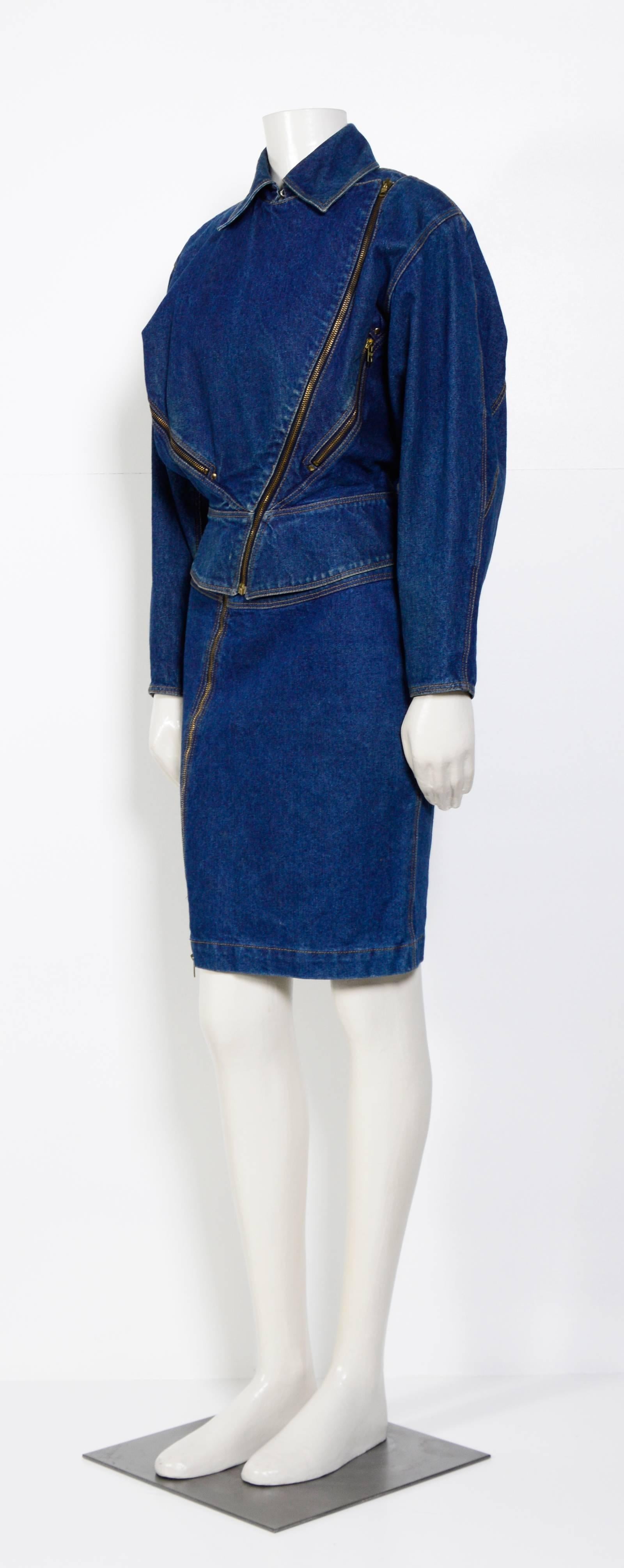 ALAIA Vintage 80's Collectable Jeans Jacket / Skirt In Excellent Condition In Antwerpen, Vlaams Gewest