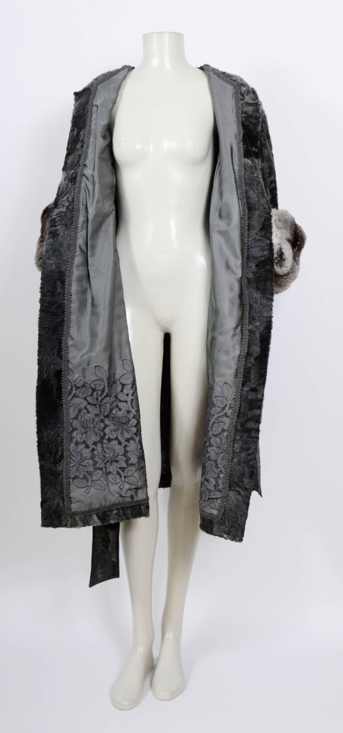 Black Broadtail Lamb & Chinchilla Fur 60's Coat.
