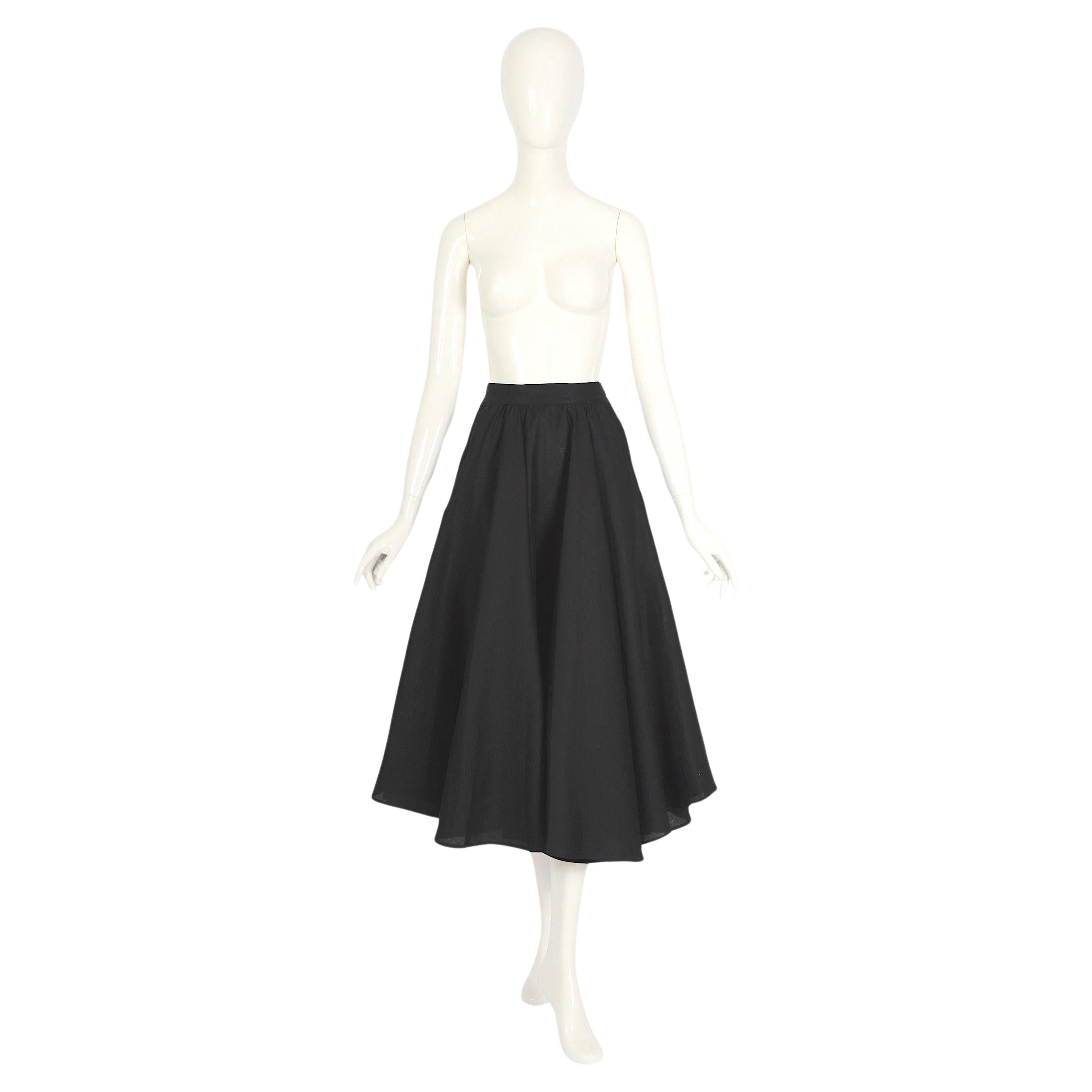 Thierry Mugler vintage black linen full circle swing skirt For Sale