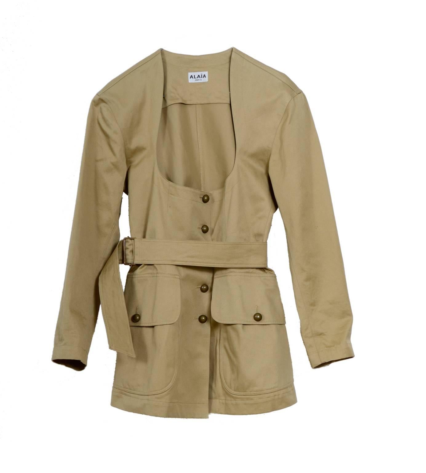 1980s Iconic ALAIA Cotton Safari Jacket In Excellent Condition In Antwerpen, Vlaams Gewest