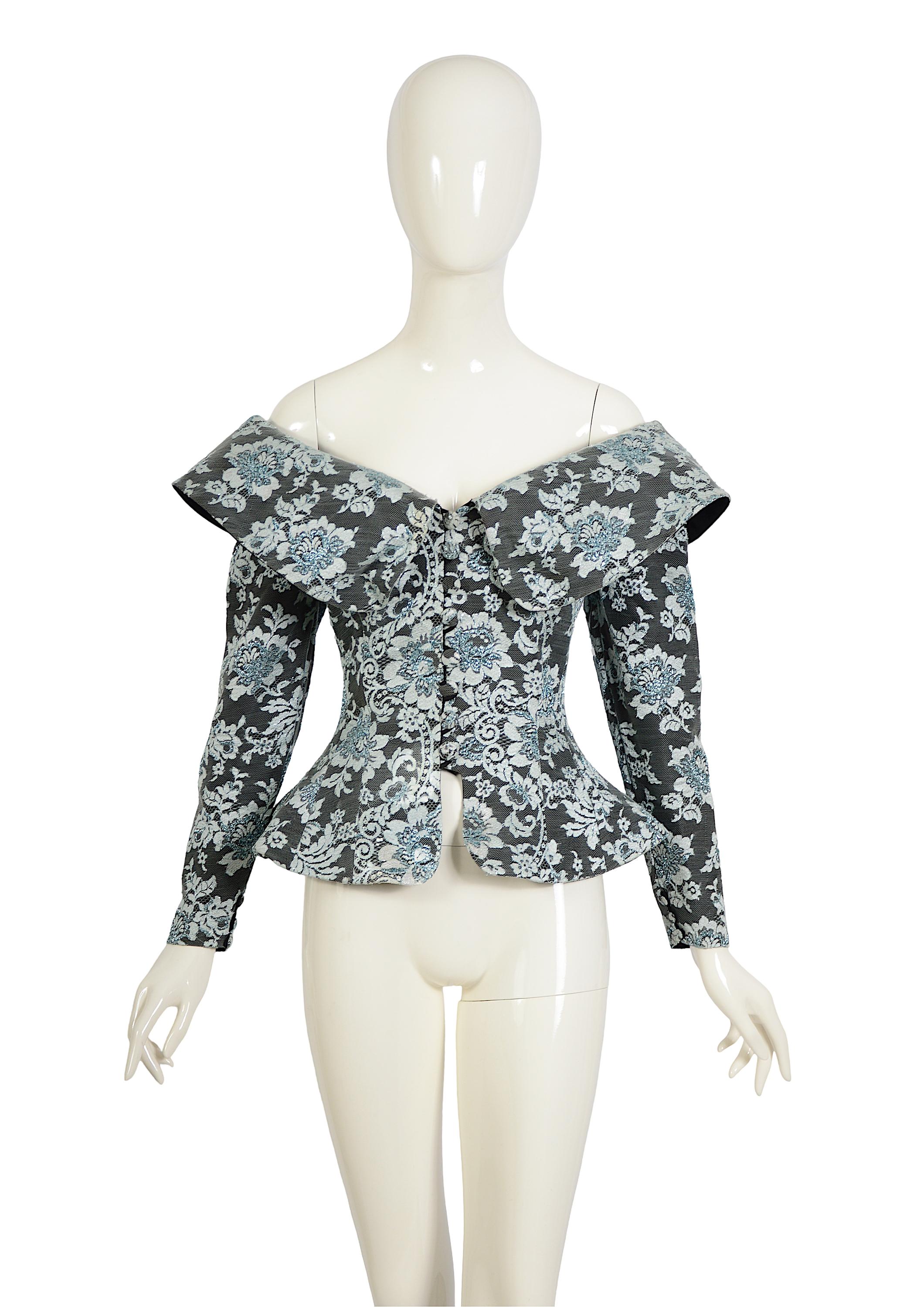 Nina Ricci Semi Couture Edition Boutique Paris Vintage 1990er Jahre Spitze & Seide Jacke im Angebot 5