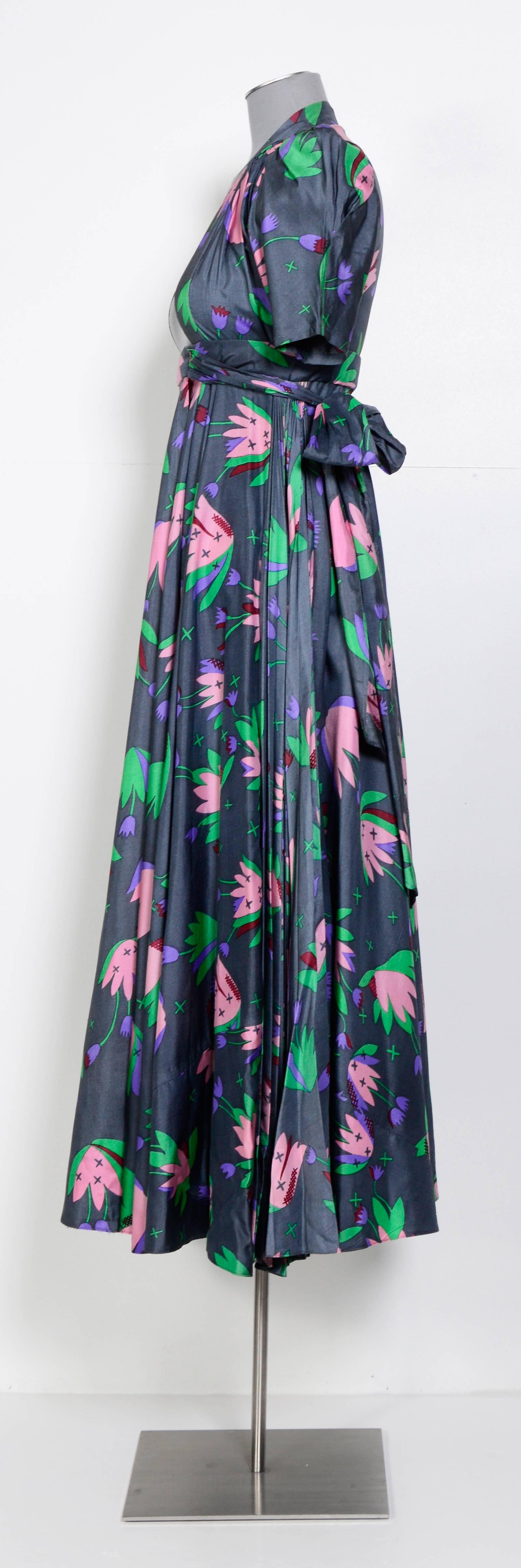 Purple OSSIE CLARK Iconic 1970's Tulip Print Celia Birtwell Wrap Dress 