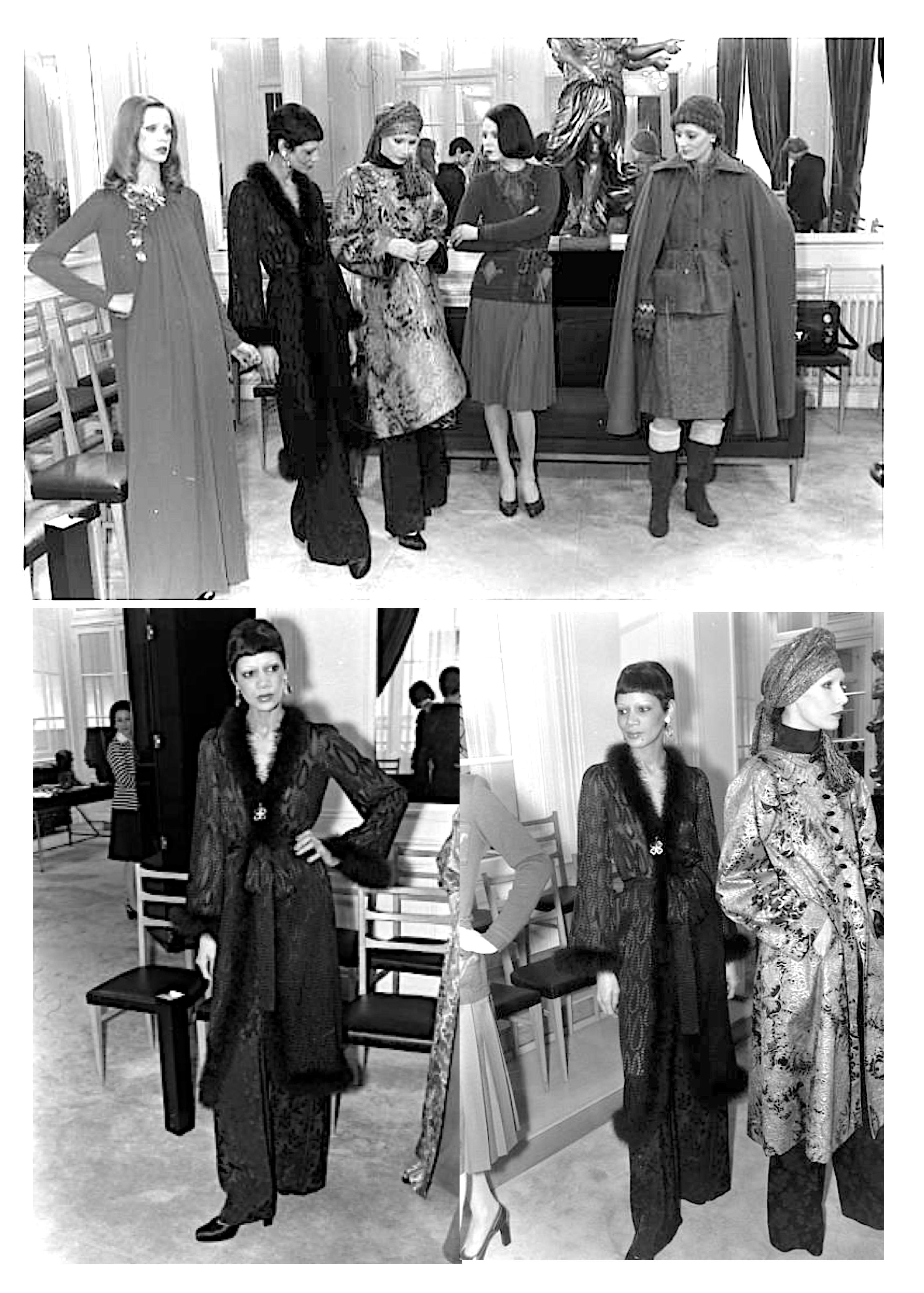 Noir Yves Saint Laurent « rive gauche », années 1970, robe en mousseline de soie dévorée garnie de marabouts en vente