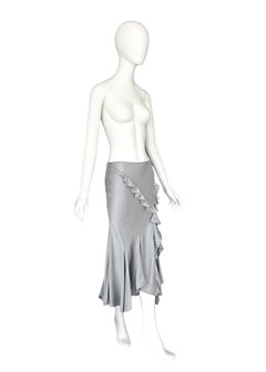 Christian Dior by John Galliano Falda de cintura baja de seda plateada con volantes y corte al bies