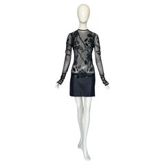 Jean-Claude Jitrois Vintage 2012 Collection Black Mesh Leather Embellished Dress