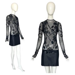 Jean-Claude Jitrois Vintage 2012 Collection Black Mesh Leather Embellished Dress