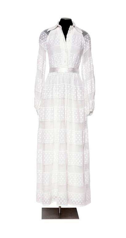 Robe Vintage Regency – Marque Jean Varon – Taille 36/38 (buste 85) – Coton Naturel Ivoire – Occasion Très Bon état