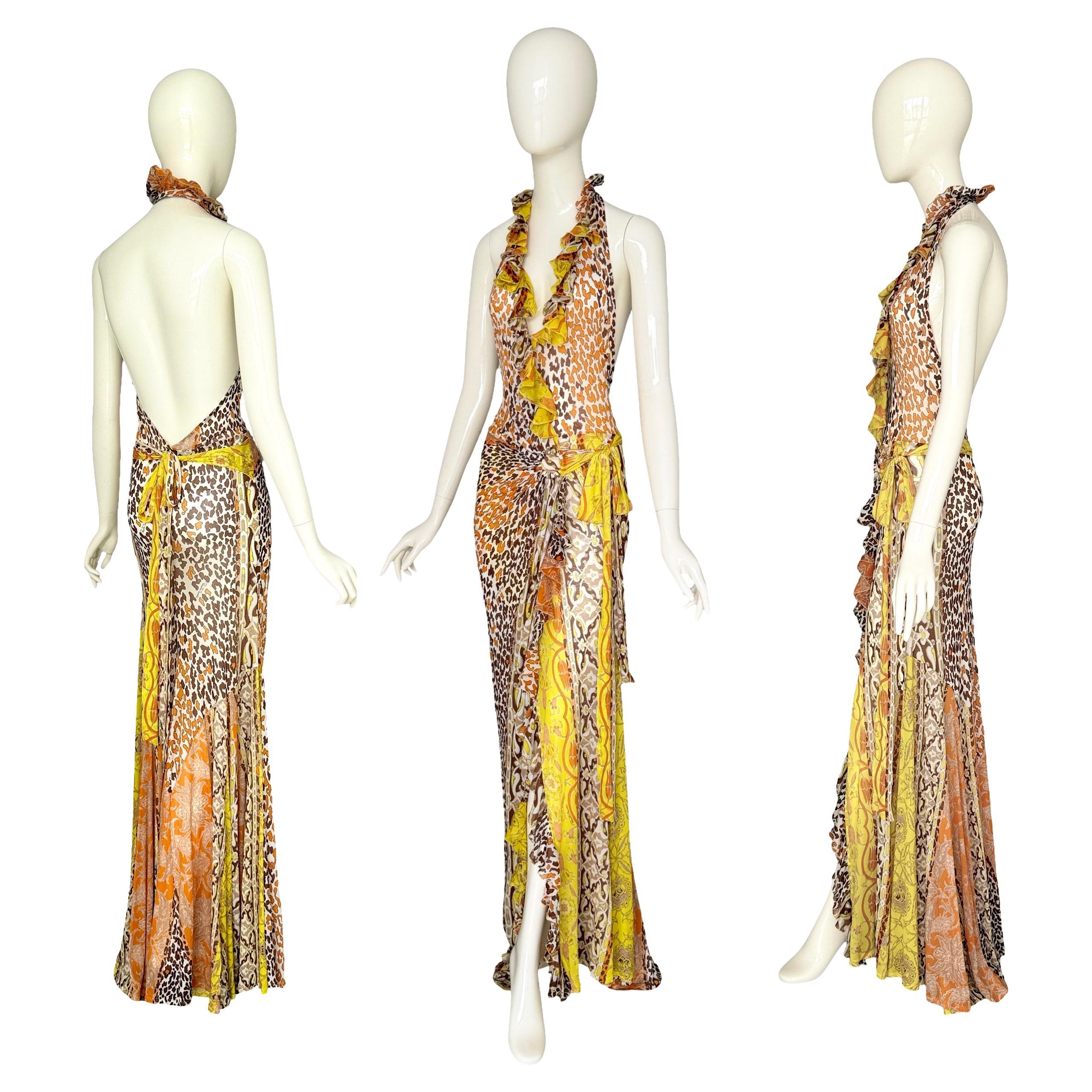 Roberto Cavalli Frühjahr/Sommer 2006 Vintage Signed Bedrucktes Seidenhalterkleid