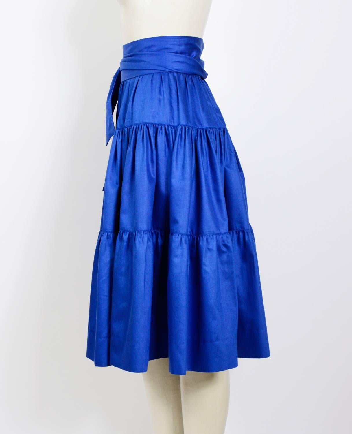 Blue Vintage 1970s Yves Saint Laurent Boho Skirt