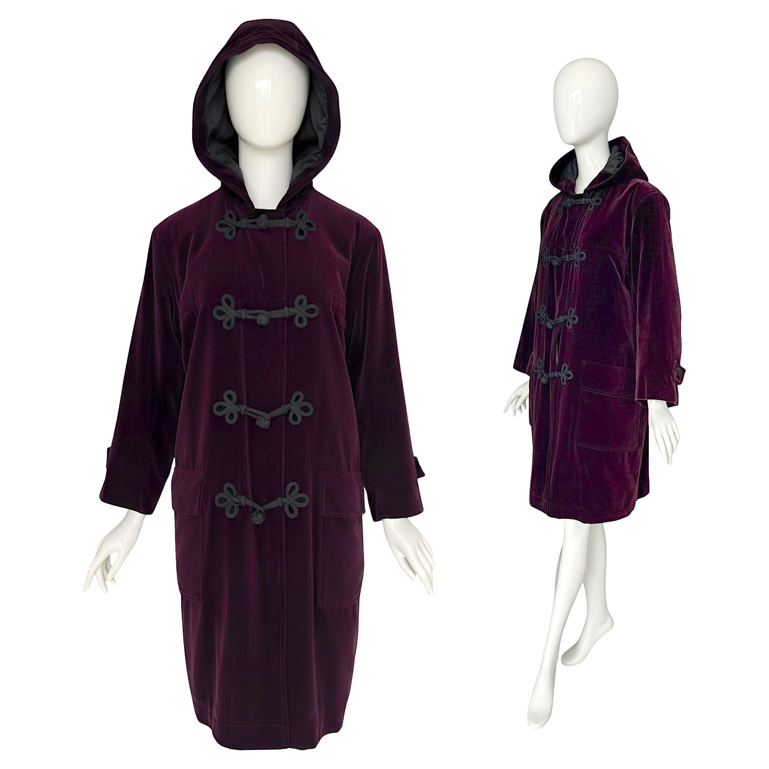 Yves Saint Laurent Rive Gauche Icone 1970's Vintage Plum Velvet Toggle Coat