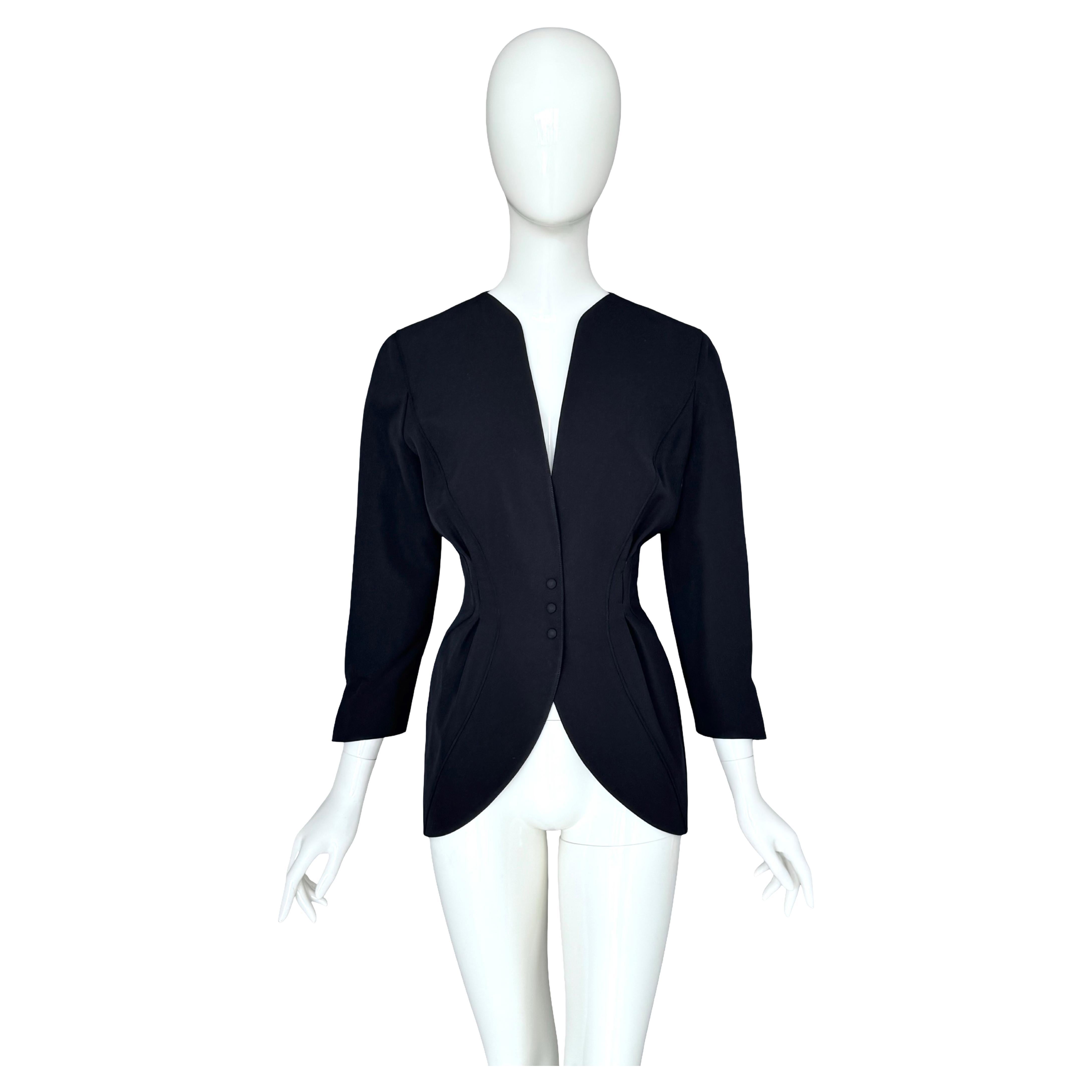 Thierry Mugler Vintage 80s Black Wool Single Breasted Jacket For