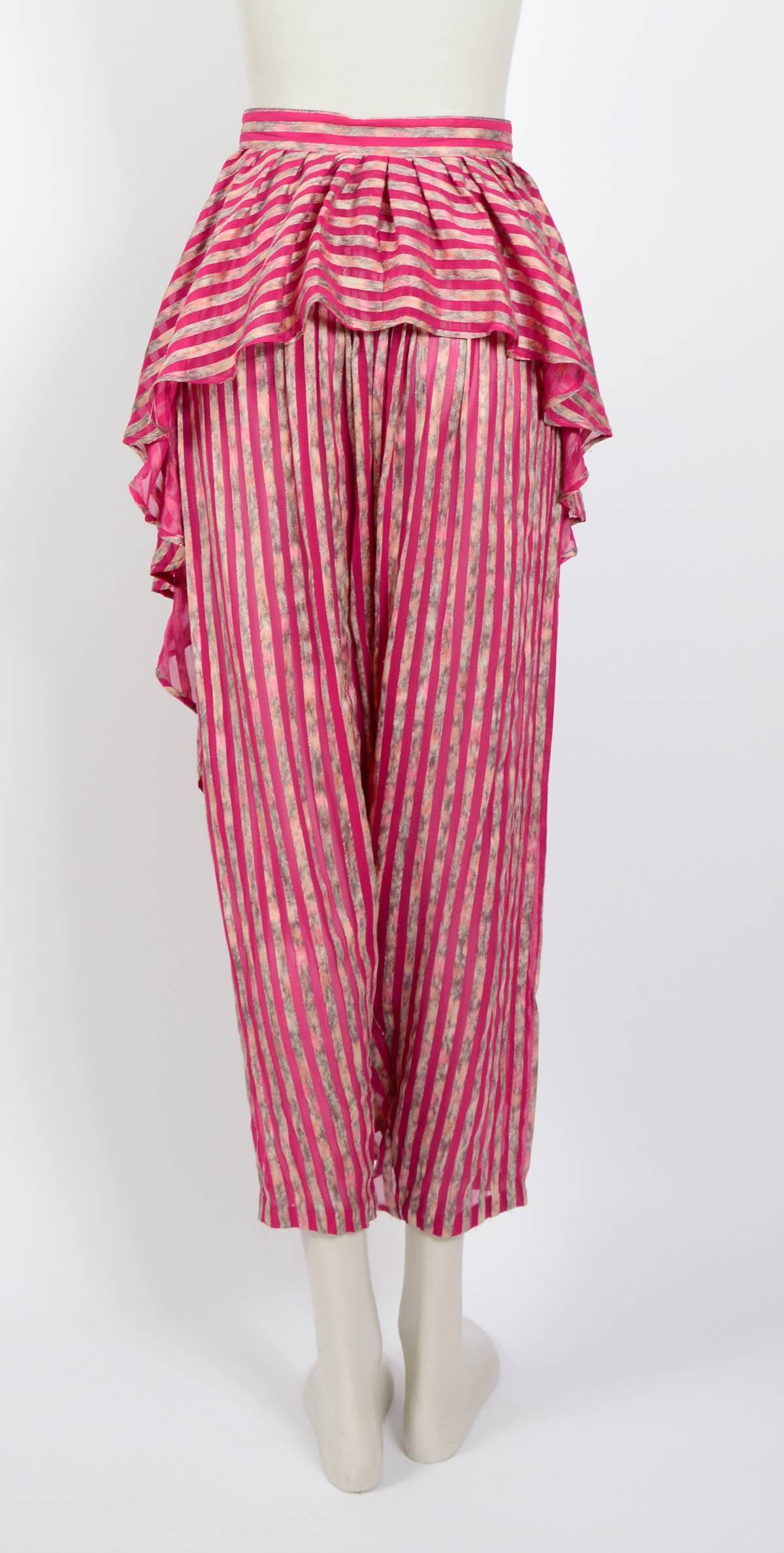 Pink Kenzo 1980s Silk Striped Trousers