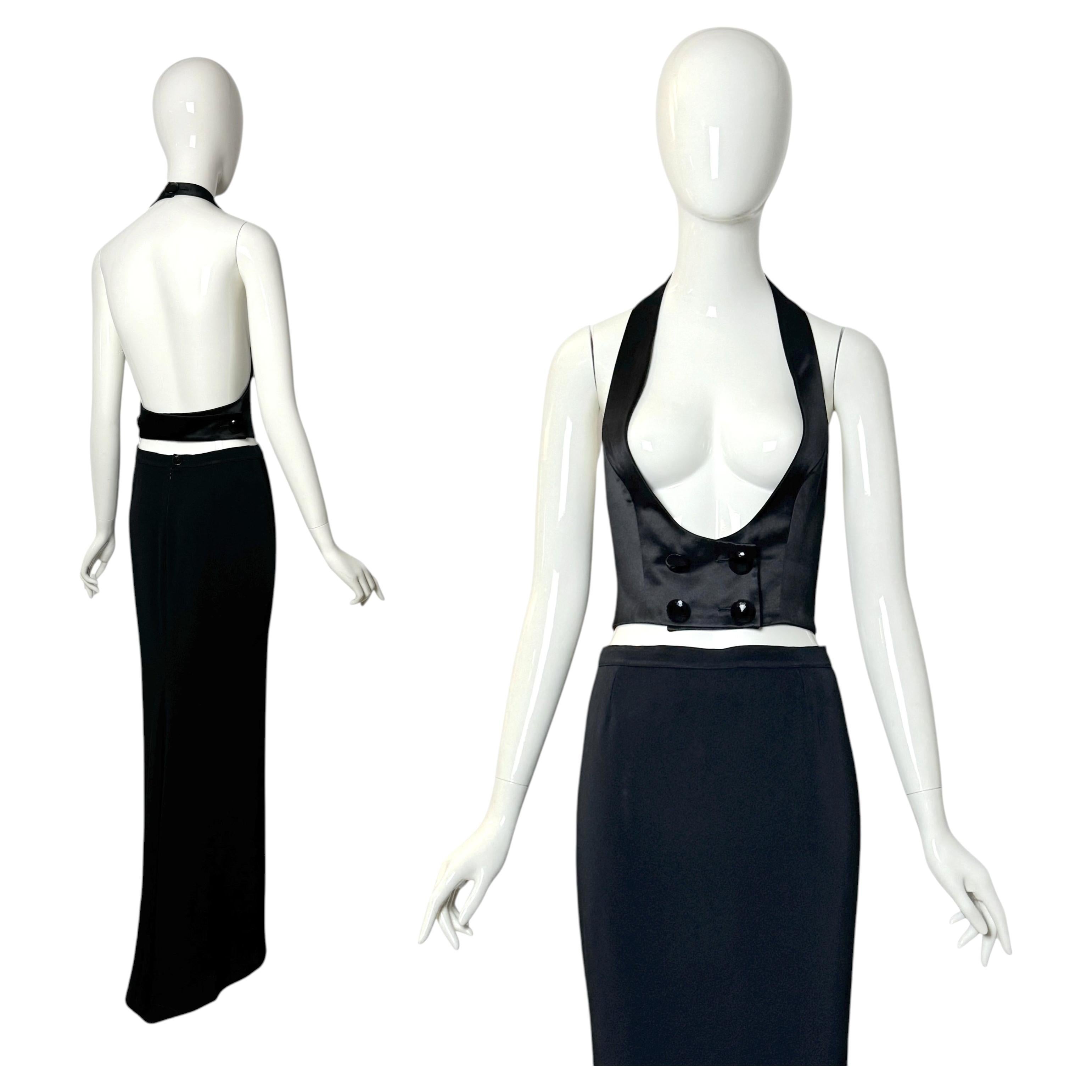 Conjunto vintage de Gianfranco Ferré, colección Otoño/Invierno 1995, inspirado en el esmoquin negro de pasarela