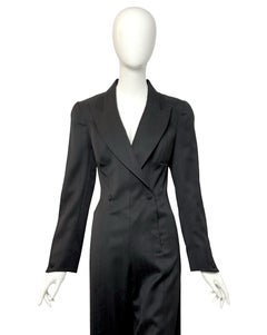 Vintage Thierry Mugler 1990s Wool Pinstripe Tailored Jumpsuit