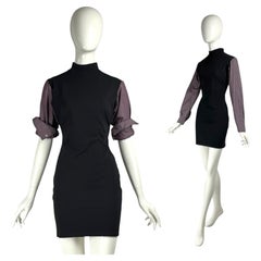 Jean Paul Gaultier Junior Pin Striped Shirt Sleeves Jersey Stretch Black Dress