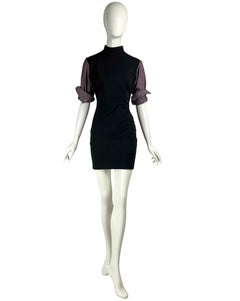 Jean Paul Gaultier Junior Pin Striped Shirt Sleeves Jersey Stretch Black Dress