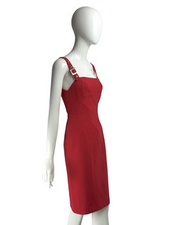 Vestido vintage de la pasarela de Versace Otoño/Invierno 2004 con detalles de hebilla decorativa y tirantes con tachuelas