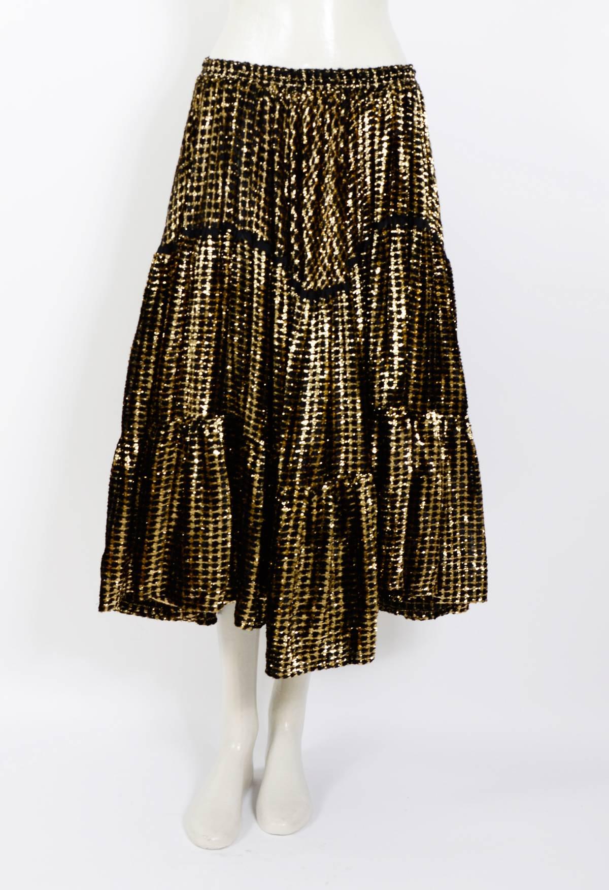Yves Saint Laurent 1970's Burned Silk Velvet Black and Gold Circle Skirt In Excellent Condition In Antwerp, BE