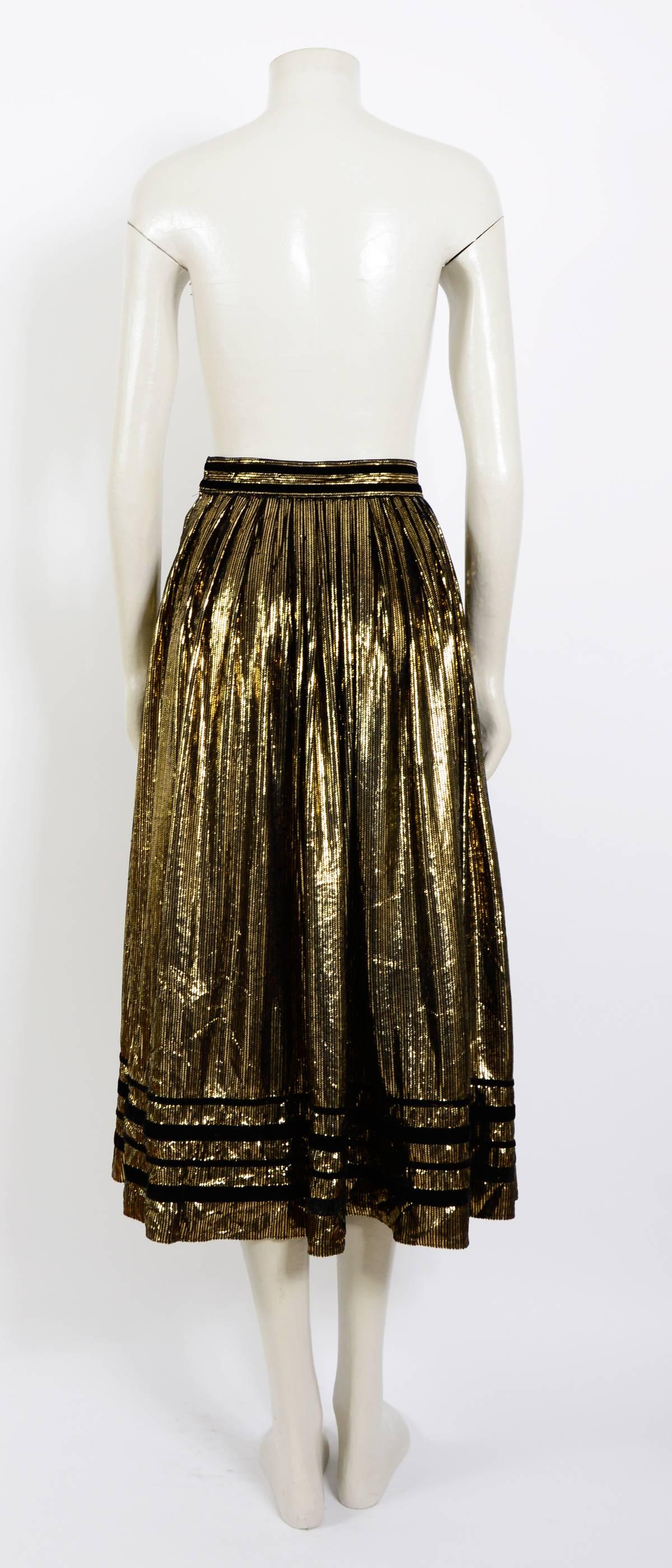 Women's Yves Saint Laurent 1970's Black Cotton / Gold Lame Boho Skirt