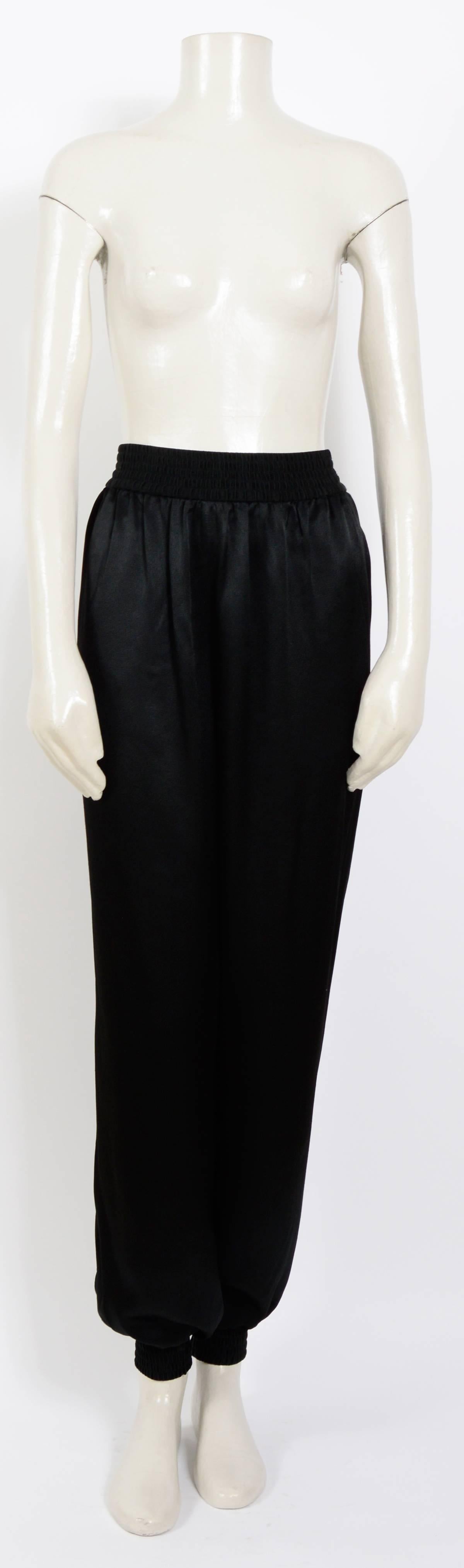 Yves Saint Laurent 1970's Black Silk Satin Crepe Harem Trousers In Excellent Condition In Antwerp, BE