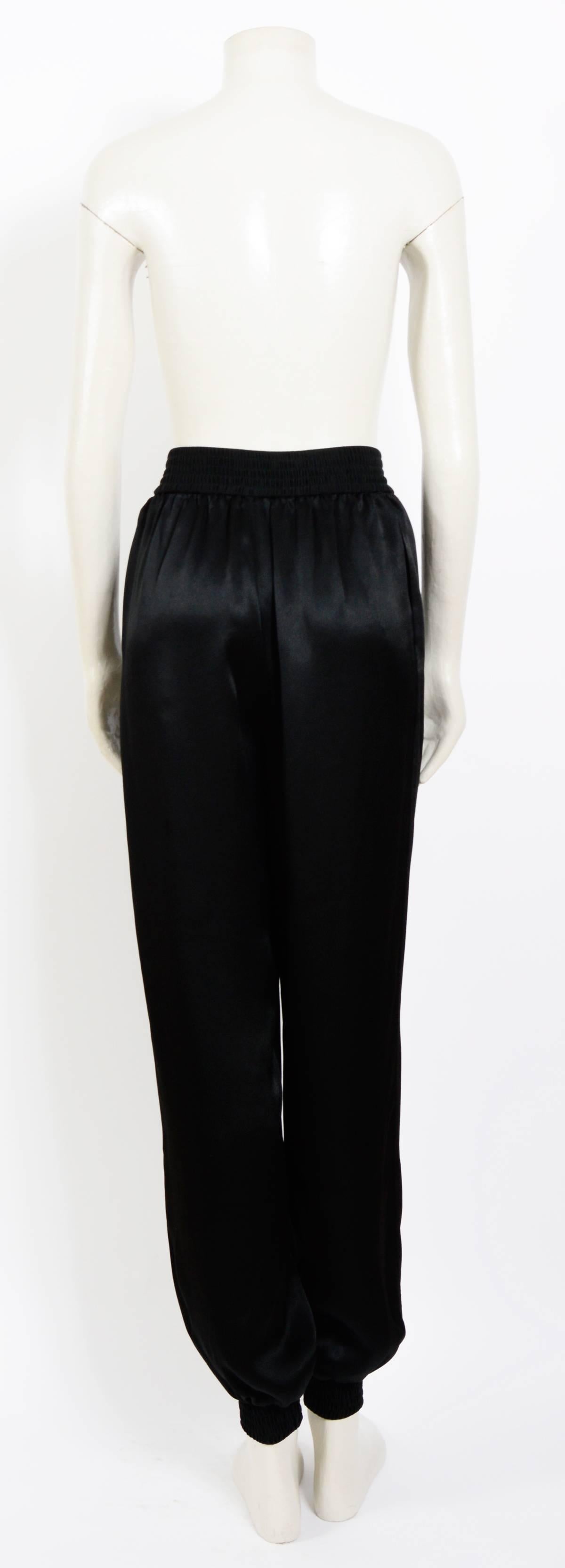 Women's Yves Saint Laurent 1970's Black Silk Satin Crepe Harem Trousers