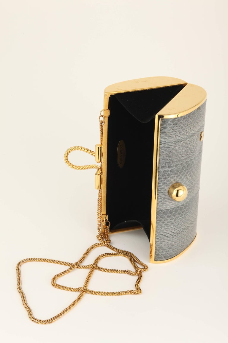 Nina Ricci vintage 1970s gold and grey snake skin clutch minaudiere  In Excellent Condition For Sale In Antwerp, BE