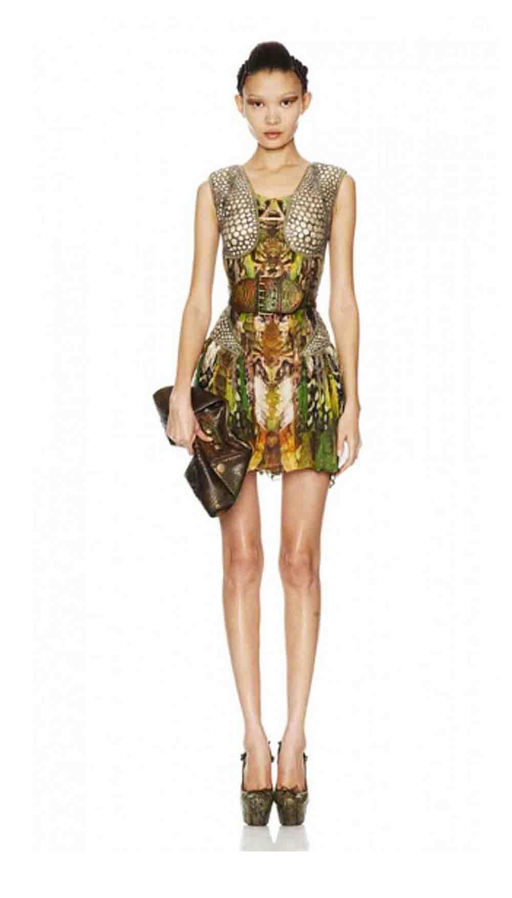 Women's Alexander McQueen Plato's Atlantis Silk Dress with Leather Harness