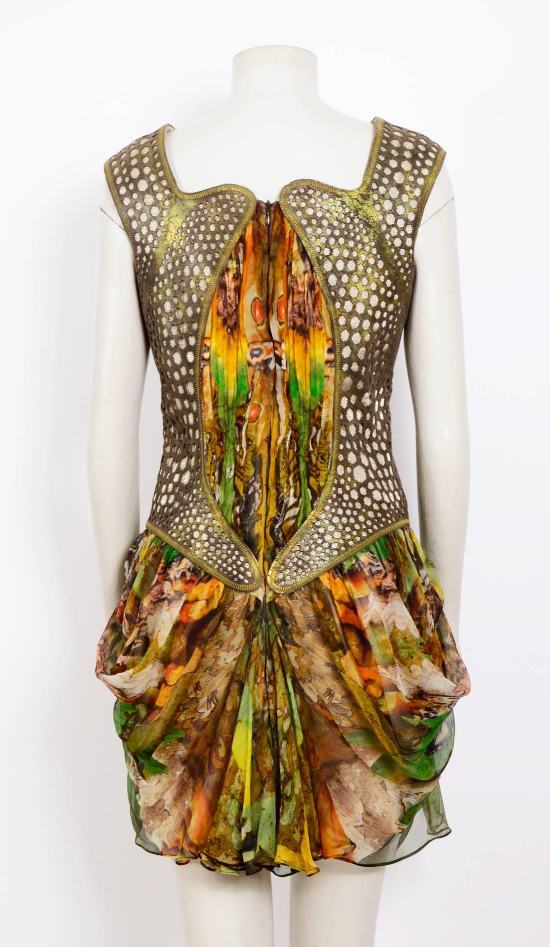 Brown Alexander McQueen Plato's Atlantis Silk Dress with Leather Harness