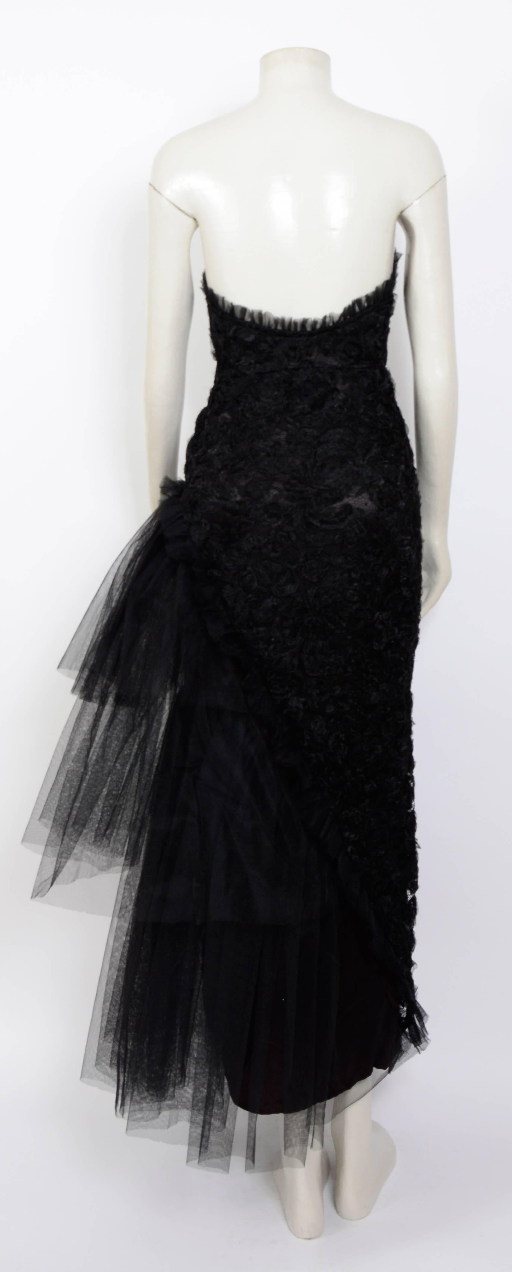 Yvan & Marzia 1980s Black Lace and Tulle Partydress In Excellent Condition In Antwerp, BE