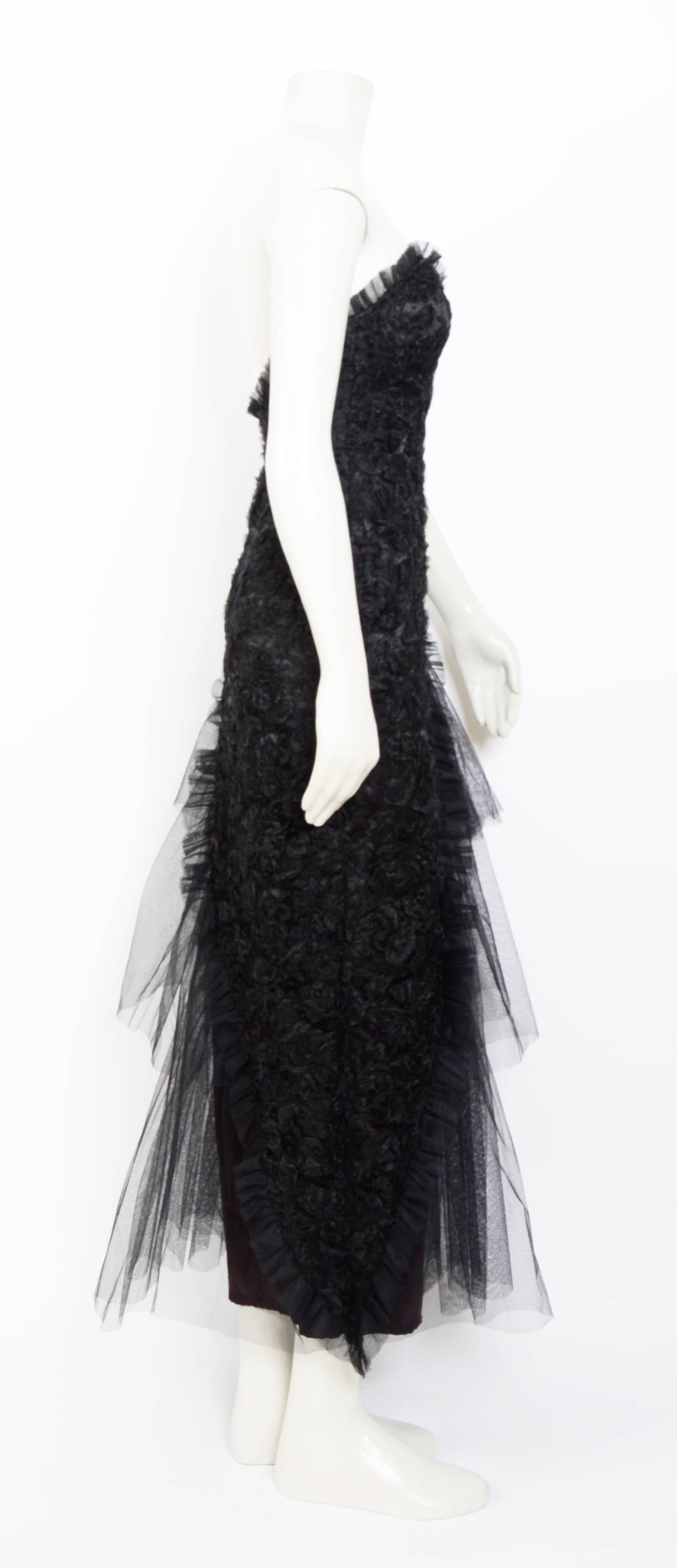 Yvan & Marzia 1980s Black Lace and Tulle Partydress 1