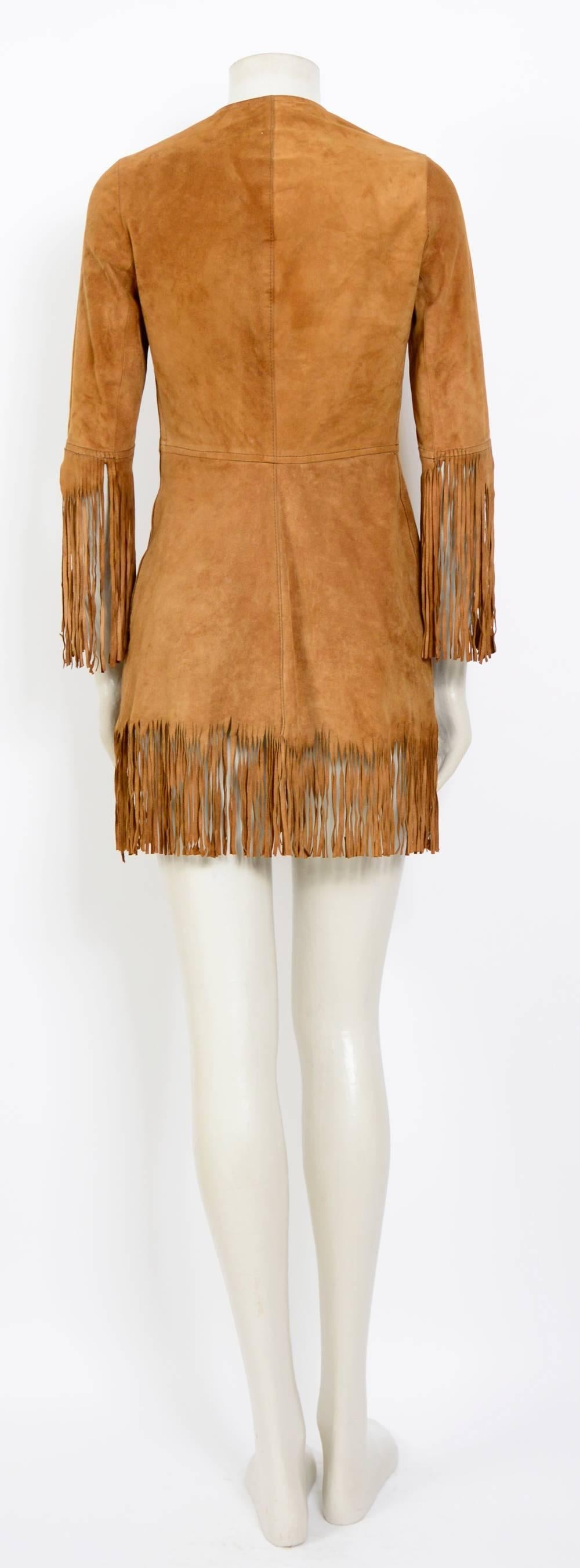 Women's 1960s vintage suede festival fringe dress