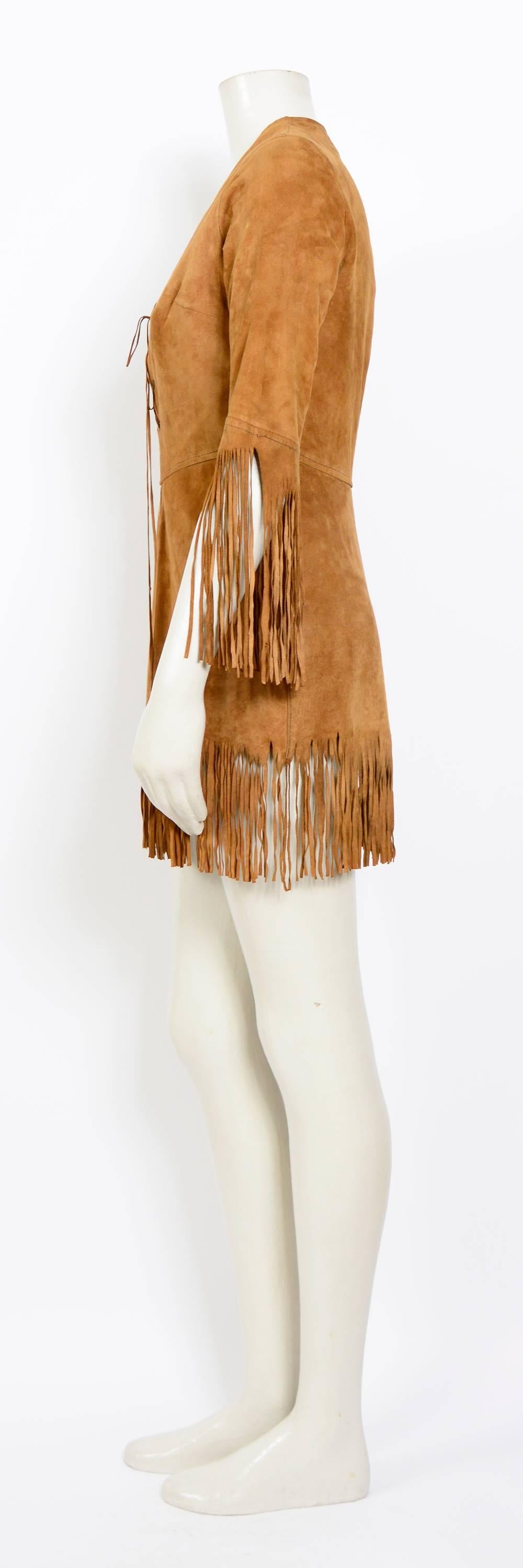 1960s vintage suede festival fringe dress In Excellent Condition In Antwerpen, Vlaams Gewest