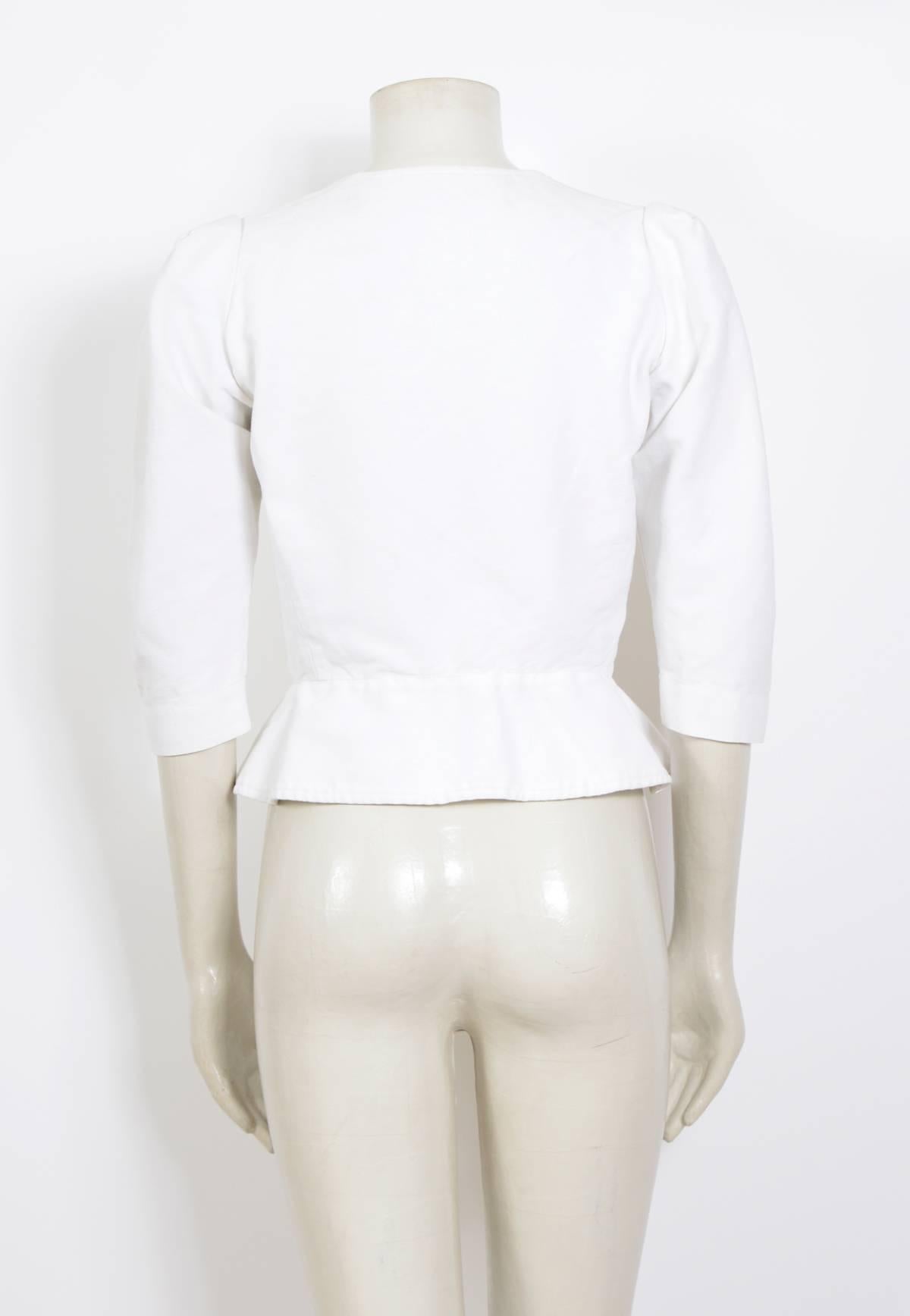 Yves Saint Laurent white fitted cotton peasant top, 1970s  In Excellent Condition In Antwerp, BE